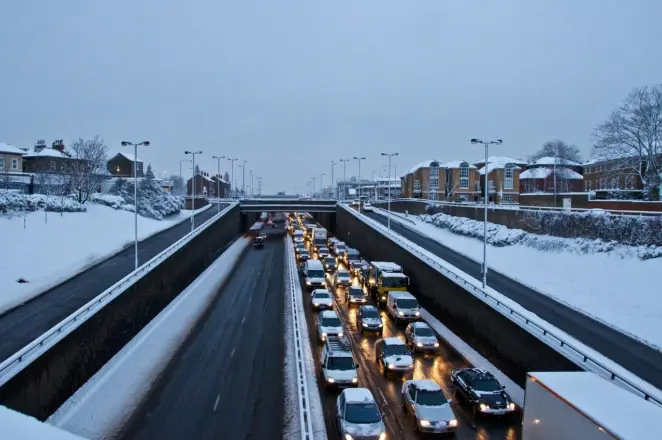 Traffic jam in winter