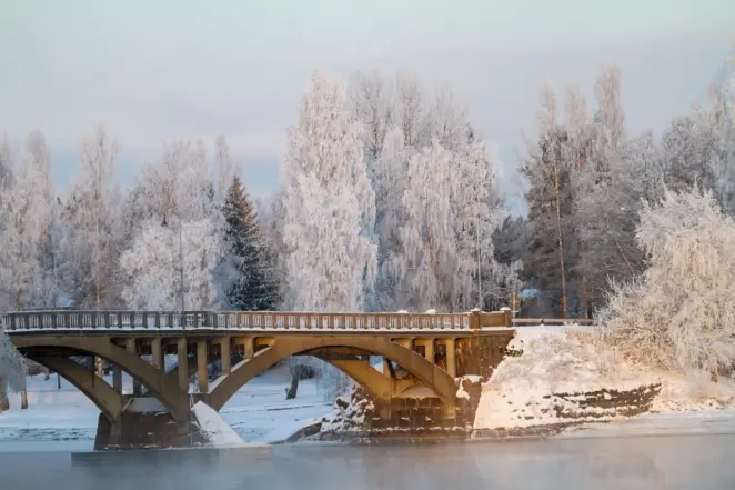 Bridge covered in snow