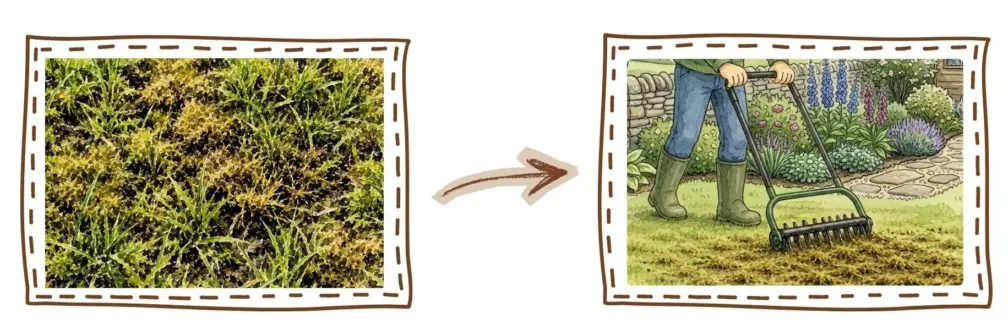 Scarifying dead moss