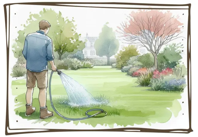 Watering freshly laid turf
