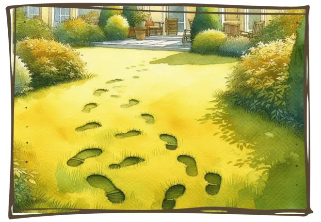 Dry grass with visible footprints