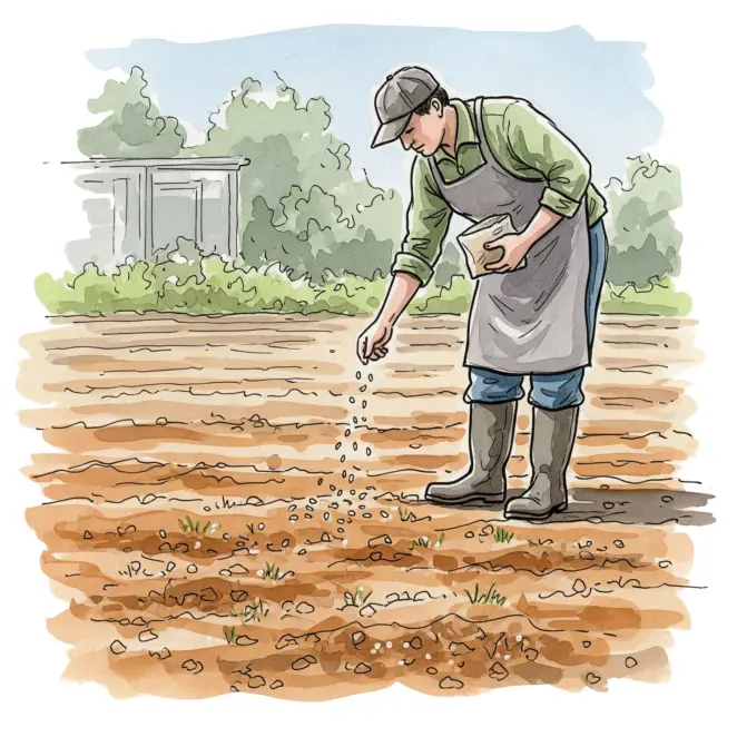 Gardener sowing grass seed