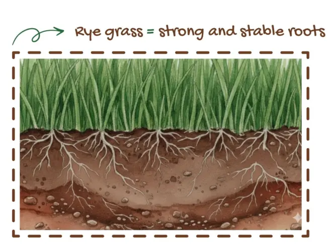 Rye grass turf roots