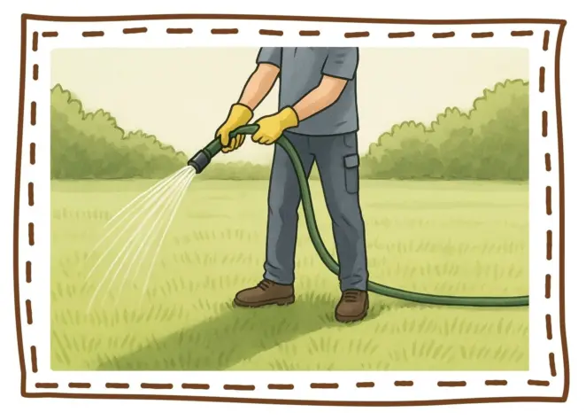 Volunteer watering lawn