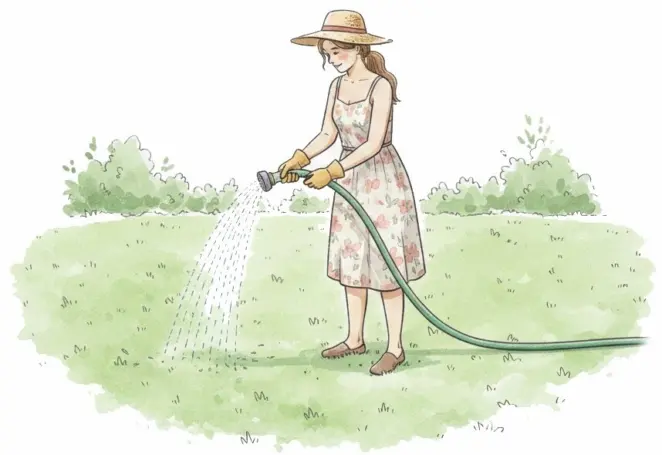 Lady watering her lawn