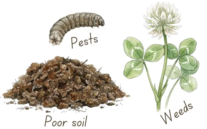 Weeds pests and compacted soil