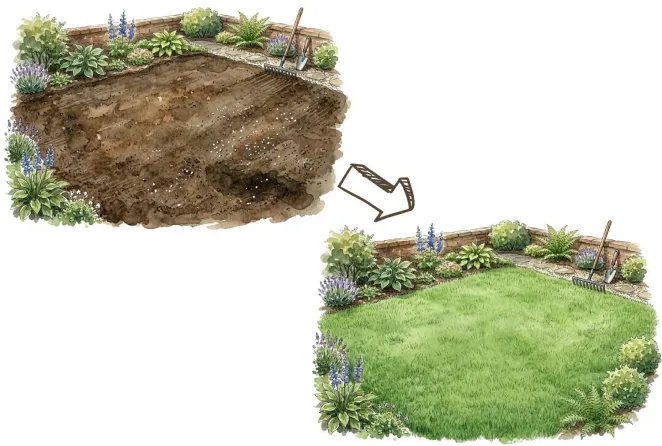 Before and after laying turf 2
