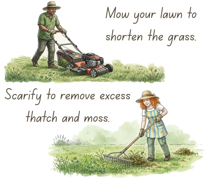 Mow and scarify your lawn