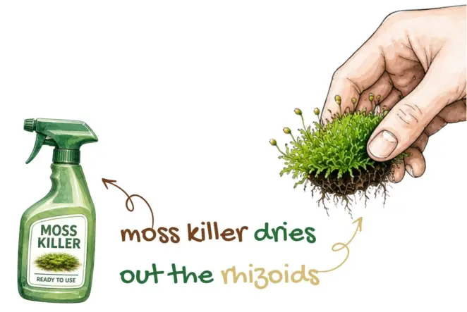 Moss killer rhizoids